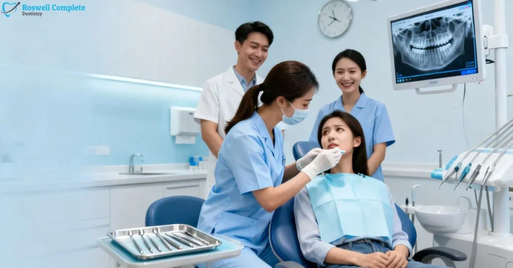 Dentist providing Immediate Relief for Tooth Pain in clinic