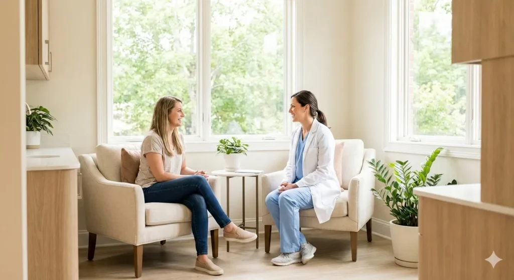 Cosmetic dentistry cost Roswell GA consultation between dentist and patient in modern dental office