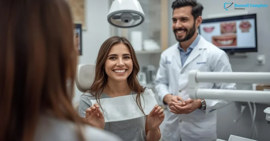 Cosmetic Dentistry Cost Roswell GA patient discussing smile results